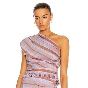 Smythe Asymmetrical One Shoulder Lavender Plaid Top